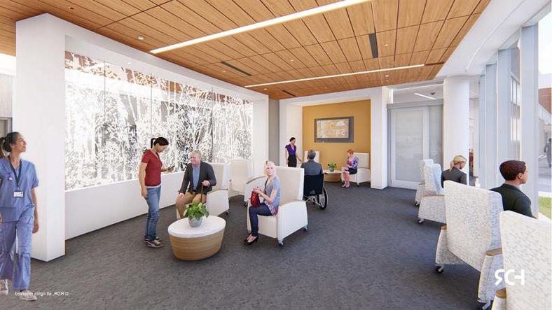 Architectural rendering of the discharge lounge in the Patient Pavilion