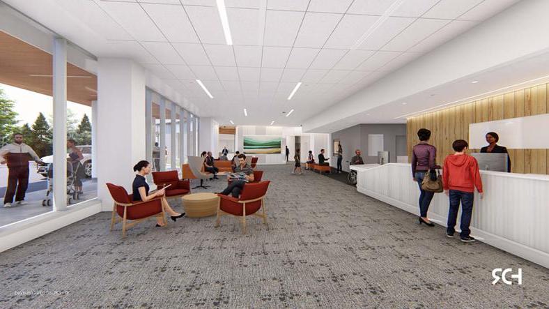 Architectural rendering of the main lobby in the Patient Pavilion